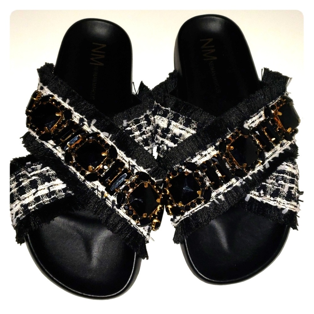 Neiman Marcus Crisscross flat slides